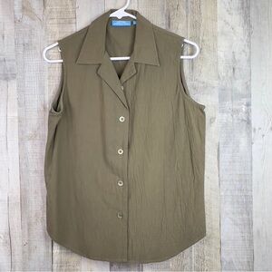 Cotton Connection Vintage Size Small Sleeveless Button Front Olive Green…